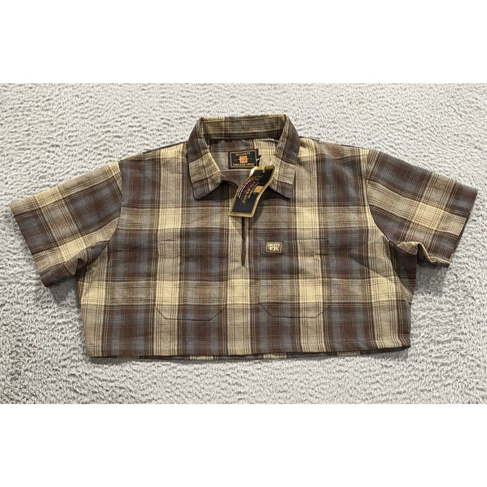 FB County Shirt Womens L Plaid Flannel Short Sleeve Checker Crop Top Chicano